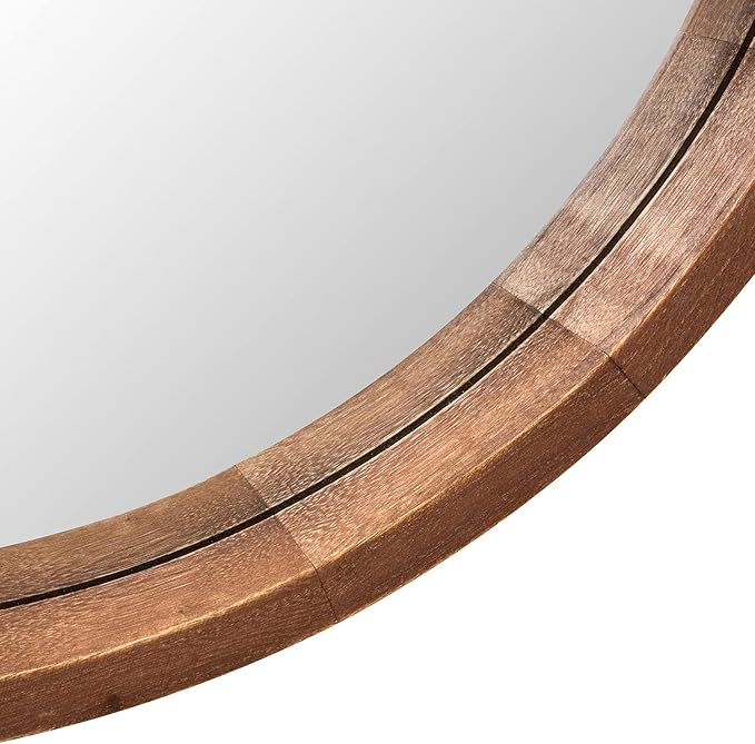 LYYYXGYP Round Wood Mirror 30 Inch Farmhouse Wall Mirror Wooden Framed Brown Circle Mirror for Bathroom Vanity Living Room Bedroom