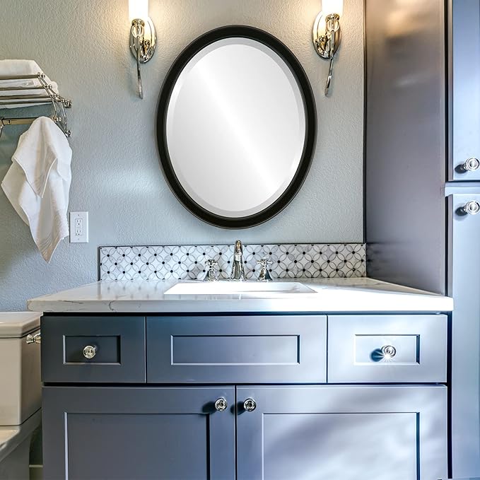 OVALCREST Oval Beveled Wall Mirror for Home Decor - Toronto Style - Matte Black - 18" x 14"