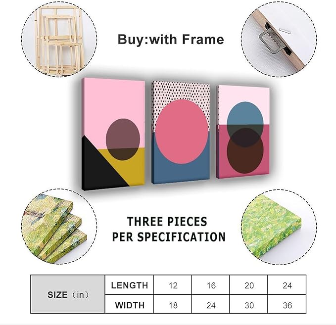 9W Bauhaus Poster Abstract Canvas Wall Art Set of 3 Modern Boho Decor For Bedroom Livingroom Frame-style 16x24inch(40x60cm)