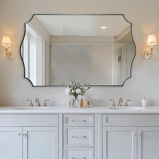 ANDY STAR 30x48 Inch Large Chrome Mirror, Polished Chrome Bathroom Mirror, Modern Rectangle Mirror with Wavy Design Ideal for Home Decor, Rust-Proof Stainless Steel Metal Frame
