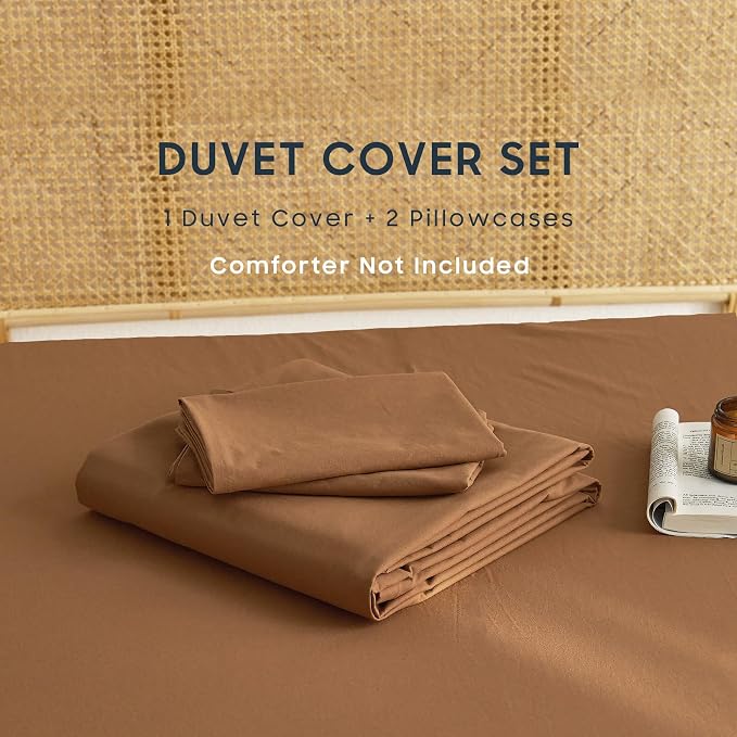 Wake In Cloud - Cotton Duvet Cover Set, 100% Washed Cotton, Linen Like Textured, Breathable Durable Comfy Farmhouse Neutral Bedding Set, 3 Pieces, Terracotta, King Size