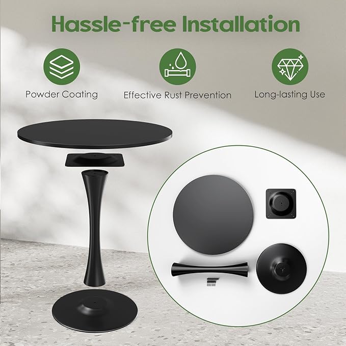 Soohow 31.5" Small Round Dining Table Seats Up to 2-4 People,Wood Tabletop Tulip Dining Table with Metal Pedestal Base