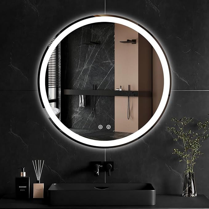 NEWBULIG 30 Inch Round LED Bathroom Wall Mirror with Lights, Light up Vanity Bathroom Mirror for Over Sink, Anti-Fog and Dimmable, Front Light and Backlit, Memory Function, Shatter-Proof, White