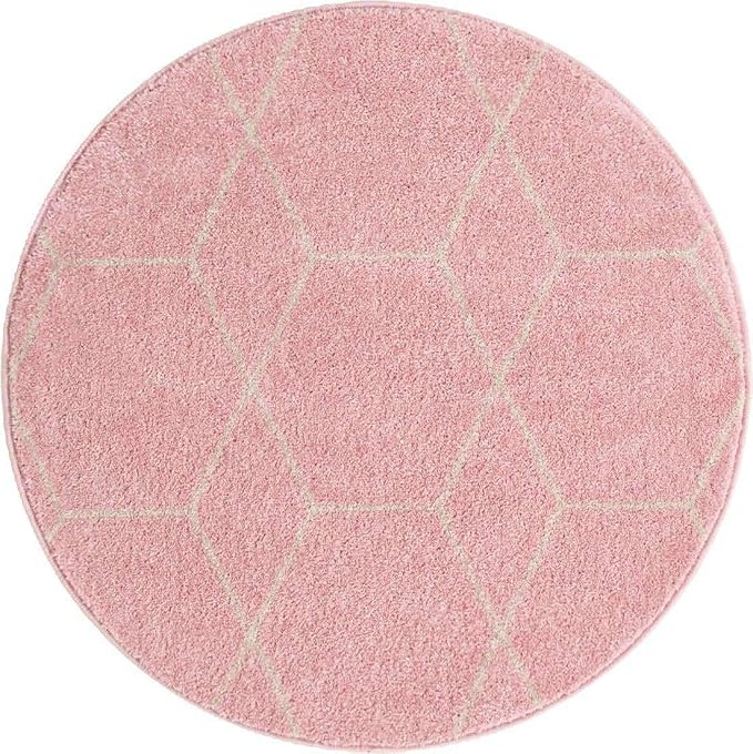 Unique Loom Trellis Frieze Collection Area Rug - Geometric (3' Round, Light Pink/ Ivory)