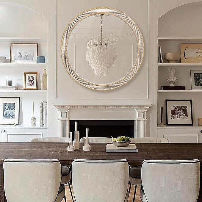 Round Wood Mirrors for Wall Decor, 30 Inch Rustic Farmhouse Circle Decorative Mirror for Bathroom, Living Room, Foyer, Entryway, Bedroom
