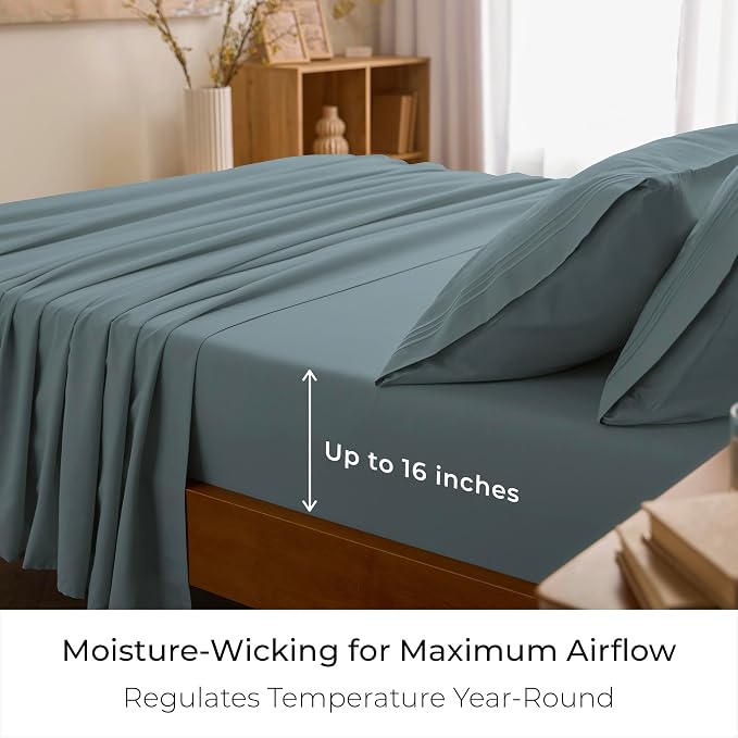 Mellanni Twin XL Sheets Set - 3 PC Iconic Collection Bedding - Hotel Luxury, Extra Soft, Cooling Bed Sheets - Wrinkle, Fade, Stain Resistant (Twin Extra Long, Spa Blue)