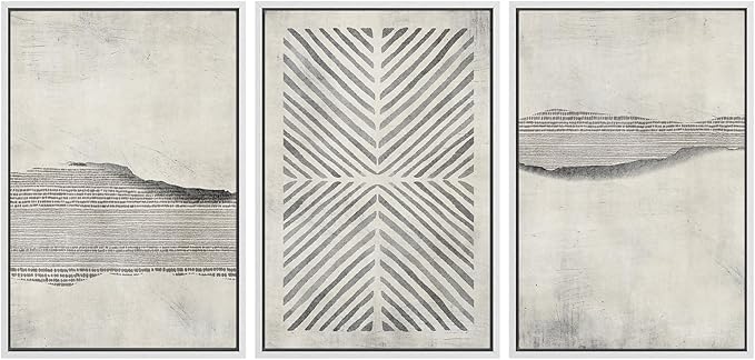 SIGNWIN Framed Canvas Print Wall Art Set Grunge Geometric Line Landscape Abstract Shapes Cozy Neutral Modern Art Decorative Boho Relax/Zen Nordic for Living Room, Bedroom, Office - 16"x24"x3 White
