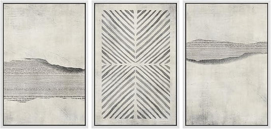 SIGNWIN Framed Canvas Print Wall Art Set Grunge Geometric Line Landscape Abstract Shapes Cozy Neutral Modern Art Decorative Boho Relax/Zen Nordic for Living Room, Bedroom, Office - 16"x24"x3 White