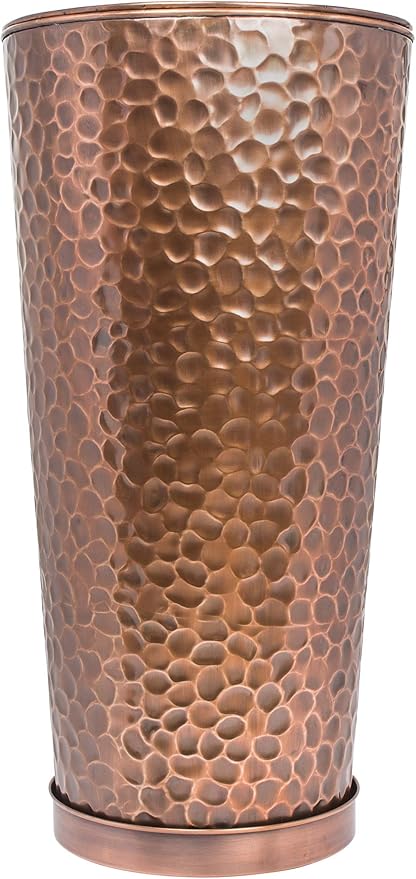 H Potter Large Outdoor Planter Tall Planter with Tray Indoor Copper Flower Pot Decorative Weather Resistant Garden Urn Deck Patio Plants Herbs Flowers Entryway Hallway Porch