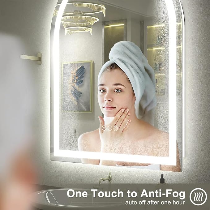 32x44 Inch Arch LED Bathroom Vanity Mirror with Backlit and Frontlit, Dimmable Vanity Mirror, Anti-Fog, 3 Colors, Memory, Shatter-Proof, ETL Listed