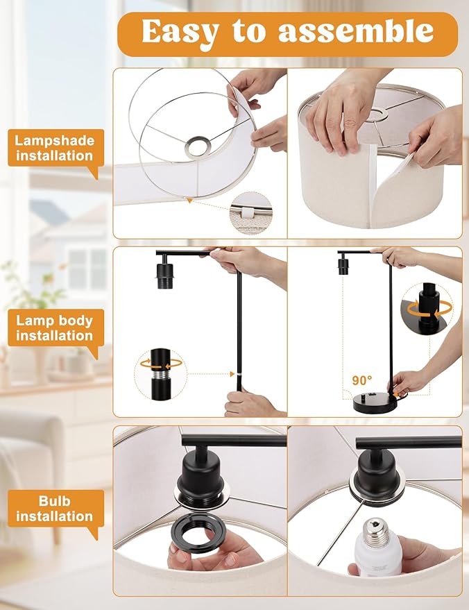 Innqoo White Side Table Lamp with USB Port and Outlet, Dimmable Nightstand Bedside Lamps with Linen Lampshade, Desk Lamp for Bedroom, Living Room, Guest Room, Home Office, LED Bulb Included