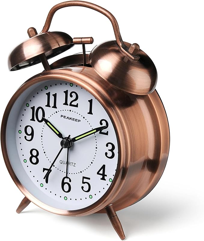 Peakeep Loud Analog Alarm Clock for Heavy Sleepers, Vintage 4-Inch Twin Bell Old School Fashioned Alarm Clock with Battery Operated for Bedrooms