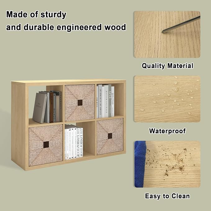 CTESNE【2026 Wooden Thick Frame 6 Cube Storage Organizer Shelf with Anti-Tipping Kits + Reversible Open Back Bookcase, Horizontal and Vertical Dual-use（Oak Color,11inch）