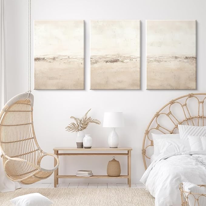 Baccone Beige Abstract Wall Art Set of 3 Neutral Canvas Wall Art Prints Boho Abstract Picture Modern Abstract Art Wall Decor Minimalist Artwork for Living Room Bedroom Decor 24x36 Inch Wrapped Canvas