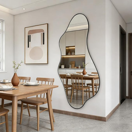 Asymmetrical Mirror Full Length, 63"x30" Large Irregular Mirror with Metal Frame, Modern Abstract Mirrors for Living Room Dressing Bathroom Bedroom Hallway Entryway
