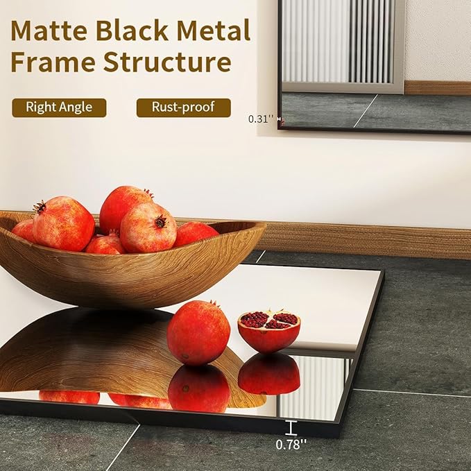 BEAUTYPEAK Black Bathroom Wall Mirror - 20" x 28" Rectangular Mirror with Metal Frame, Hangs Horizontal or Vertical for Living Room Bedroom Bathroom Entryway