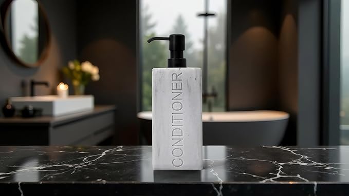 Rectangular Resin Dispenser Premium Bathroom Shampoo Conditioner Body Wash Bottle Modern Refillable Pump Design