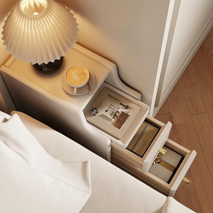 AQIMUELE Narrow Nightstand with Drawers, Wood Bedside Table, Small White Nightstand Set of 2