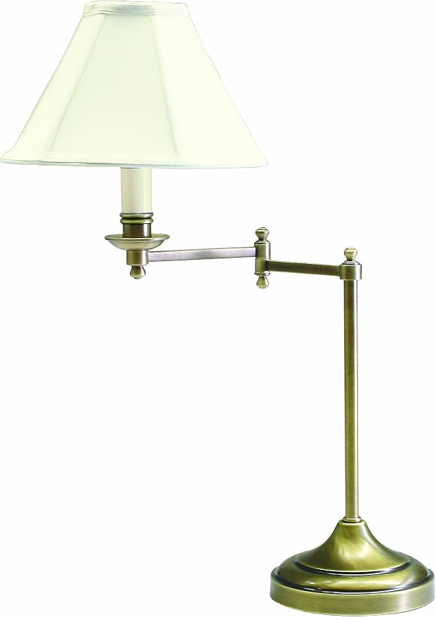 House Of Troy CL251-AB Club Collection Portable Table Lamp with Swing Arm, Antique Brass with Off White Soft Shade