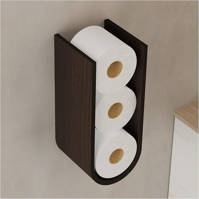 Wood Toilet Paper Holder Wall Mount for Multiple Rolls, Spare TP Roll Shelving, Walnut Floating Wall Display Shelf, Hanging Storage Shelves for Tissue (Wenge)