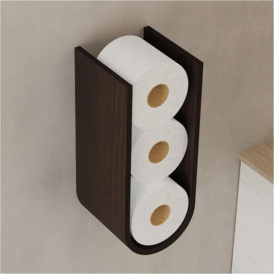 Wood Toilet Paper Holder Wall Mount for Multiple Rolls, Spare TP Roll Shelving, Walnut Floating Wall Display Shelf, Hanging Storage Shelves for Tissue (Wenge)