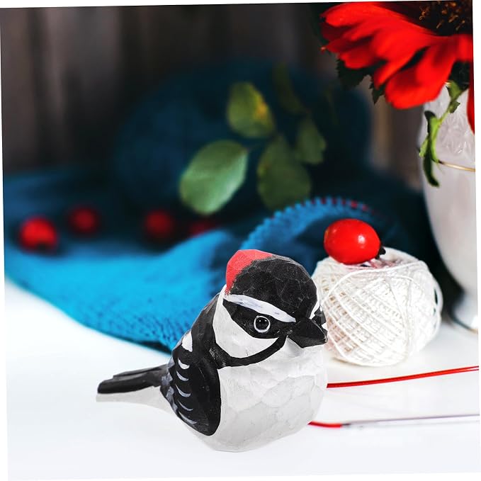 Mobestech Wooden Bird Figurine Rustic Hand-Carved Bird Decoration for Tabletop Unique Desktop Decor Accent for Retro Style