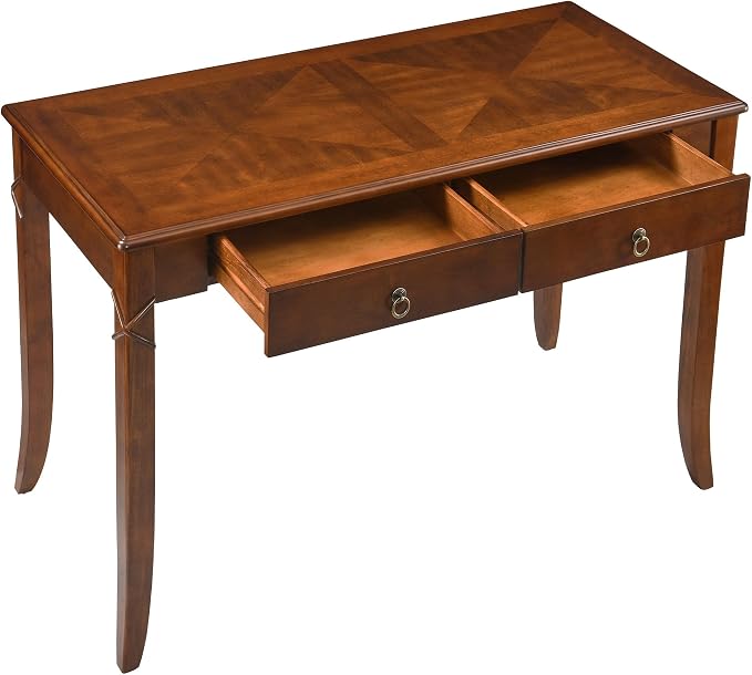 LEEMTORIG 46" W Vintage Solid Wood Writing Desk, Secretary Desk with 2 Drawers, Mahogany Cherry Wood Writing Table for Home Office, Queen Anne Style Wooden Desk, Cherry Brown BSZ-DR200