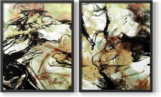 Renditions Gallery Set of 2 Peel & Stick Framed Prints, Abstract Wall Art, Vaping Smoke Design Wall Decor, Re-Stickable - Ready to Hang - 11"x14" - Black Frame LT588