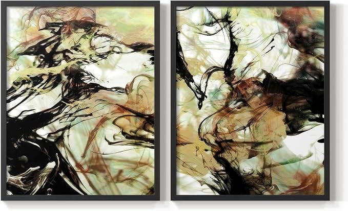Renditions Gallery Set of 2 Peel & Stick Framed Prints, Abstract Wall Art, Vaping Smoke Design Wall Decor, Re-Stickable - Ready to Hang - 22"x28" - Black Frame LT588