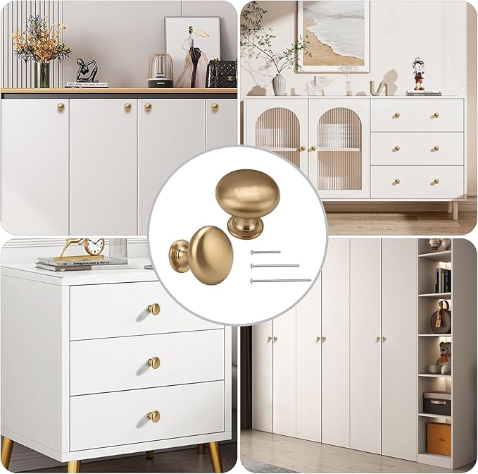 50 Pack Warm Gold Cabinet Knob Solid Kitchen Drawer Hardware,Champagne Bronze Drawer Knob Antique Brass Dresser Knob Euro Style Furniture Hardware,Diameter:1-1/5"