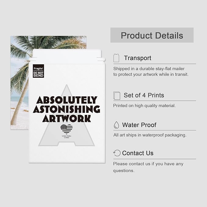 SIGNWIN Poster Bathroom Decor, Wall Art Room Decor Multicolor for Living Room, Bedroom, Office White White Beach Shore Tropical Palm Tree Island Nature Wilderness Realism Landscape - 12"x16"x4