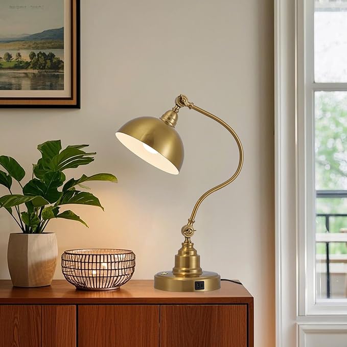 Vintage Brass Gold Color Desk Lamp Decorative Table Lamp for Home Office Living Room Bedroom Desk Light, Rustic Industrial Farmhouse Antique Library Study Desk Lamp E26 LED Bulb Included