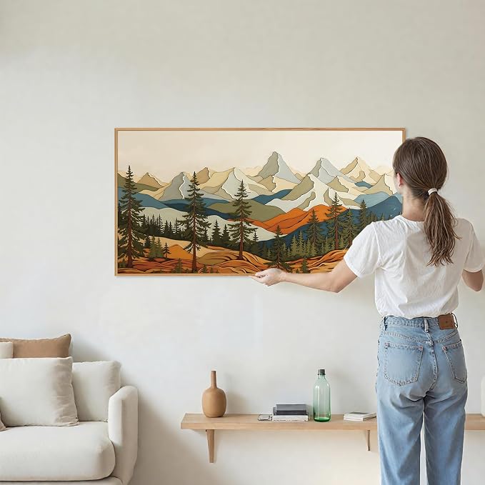SIGNINART Vintage Mountains Framed Canvas Wall Art, Wooden Forest Wall Decor, Green Wood Pine Trees Wilderness Artwork, Natural Ridge Landscape Art Paintings for Living Room Bedroom Office 20"x40"