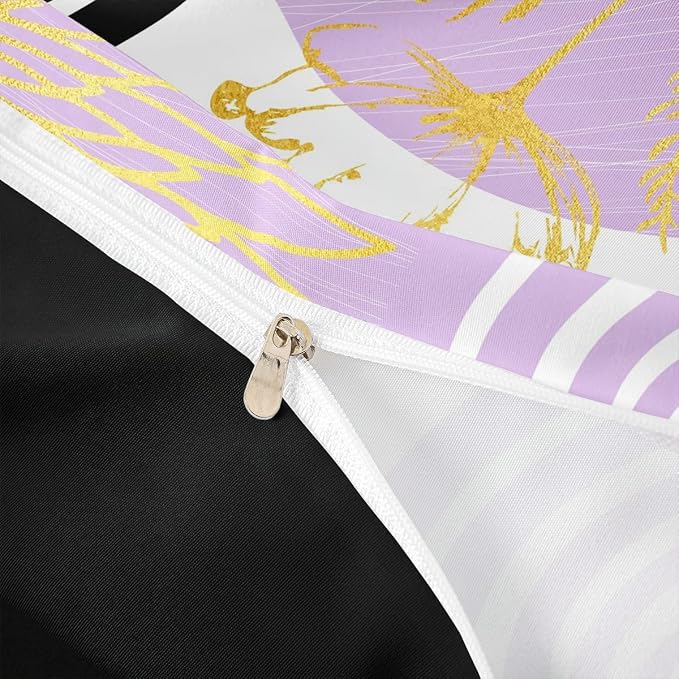 Erosebridal Purple and White Modern Duvet Cover Toddler Size for Minimalist | Abstract Mid Century Comforter Cover Bohemian Leaf Floral Botanical Bedding Set Aesthetic Modern Geometric Bed Set