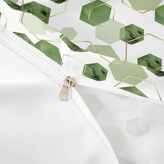 Erosebridal Sage Green Modern Duvet Cover King - Marble Grain Geometric Bedding Sets, Fresh Abstract Geometric Art Decor Bed Set for Boys Girls Watercolor Hexagon Bed Cover with 2 Pillowcases