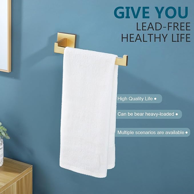 KOKOSIRI Towel Bar Gold Hand Towel Holder for Bathroom Kitchen Hardware Stainless Steel Wall Mounted, Brushed Gold, B3003BG