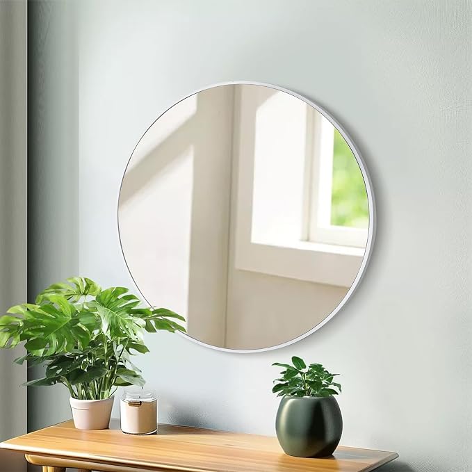 Round Wall Mirror 24 Inch, White Framed Circle Mirrors for Bathroom, Bedroom,Living Room or Entryway(White)