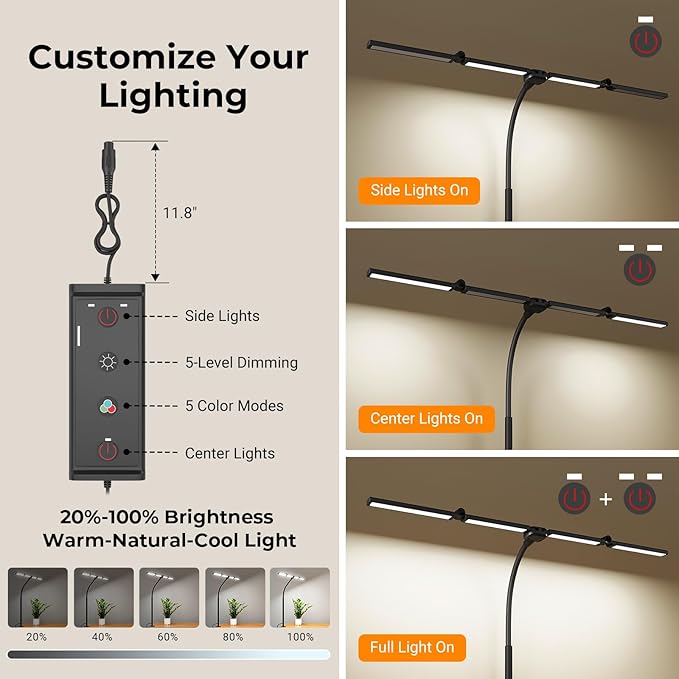 LED Desk Lamps for Home Office,Smart Adjustable Swing Arm Desk Lamp with Clamp,Gooseneck Tall Clip on Desk Light for Sewing,Reading,Drawing,Workbench,Study,Screen,Crafting,Monitor Architect,Computer