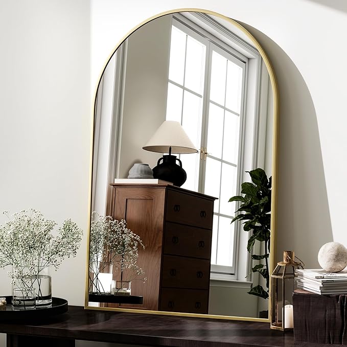 HARRITPURE 22"x30" Arched Bathroom Mirror, Wall Mounted Mirror, Gold Arch Mirror, Aluminum Alloy Frame Wall Mirror for Living Room, Bedroom and Entryway