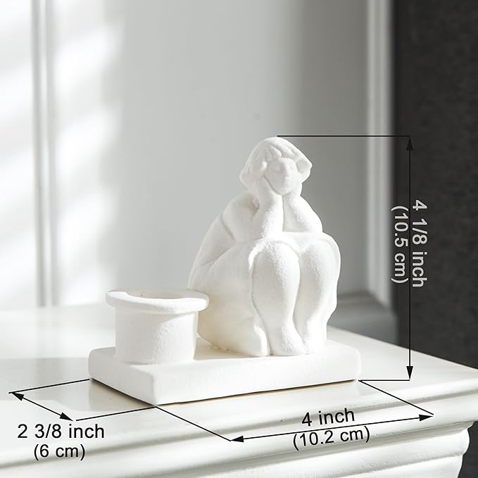 White Candle Holder, Handmade Ceramic Girl Candlestick Holders, Taper Candlelight Stand for Home Decor, Table Centerpiece and Coffee Table Decor