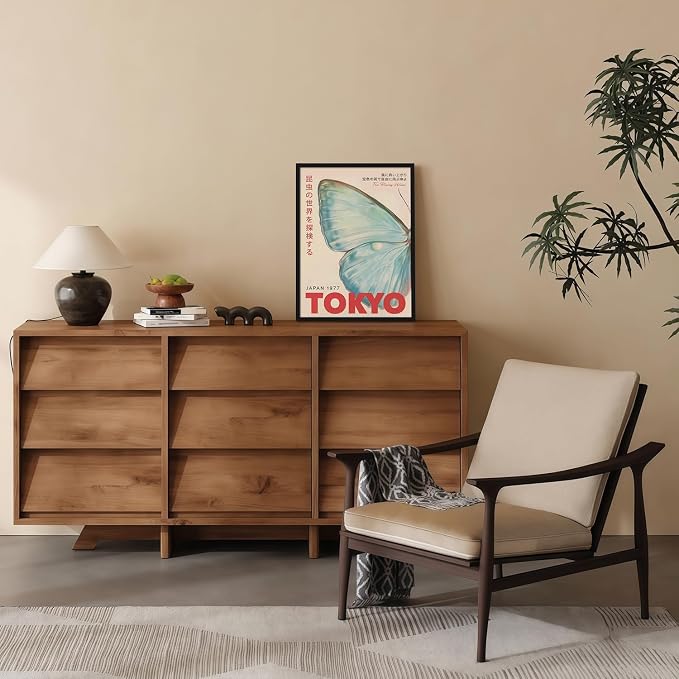 Framed Vintage Butterfly Canvas Wall Art Tokyo 1977 Inspired Picture Modern Gallery Style Print Poster Painting Wall Decor Living Room Bedroom Office 16X24 Inch Ready to Hang
