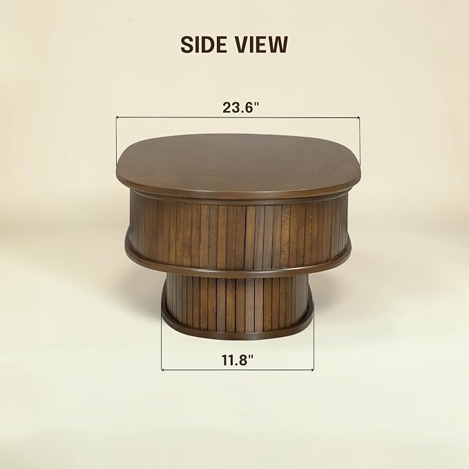 NTC Stream DOU Coffee Table, Modern Oval Wood Table with Removable Top Hidden Storage, Double-Layer Design with Vertical Groove Detail, Contemporary Center Table for Living Room, Dark Walnut