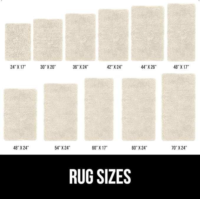 GORILLA GRIP Bath Rug Mat 48x24, Thick Absorbent Chenille, Quick Dry Microfiber Mats, Rubber Backing Washable Shower Floor Rugs, Bathmat Runner, US Designed Bathroom Home Decor Accessories Dusty Cloud