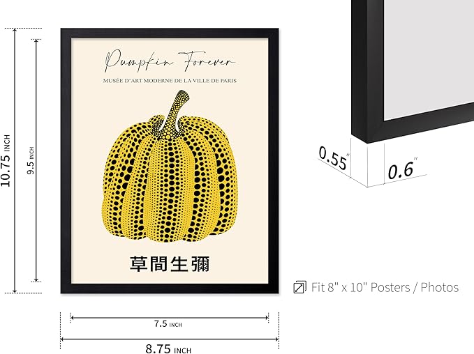 Poster Master Vintage Poster - Retro Pop Art Print - Gift for Artist, Friend - Pumpkin Forever, Black Dot, Modern, Abstract - Wall Decor for Home, Office, 8x10 Black Framed