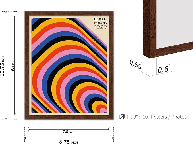 Poster Master Bauhaus Poster - Psychedelic Stripes Print - Abstract Art - Geometric Art - Graphic Design Art - Chic Boho Art - Mid Century Modern Art - Living Room Wall Decor - 8x10 Brown Framed