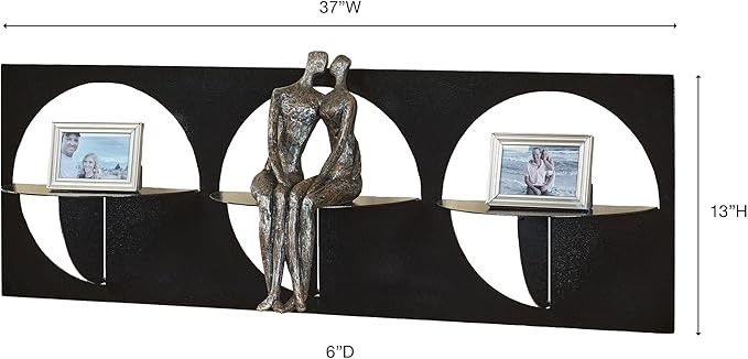 Touch of Class Corydon Horizontal Modern Black Metal Wall Shelf with Three Shelves | Contemporary Style Shelving Decor for Bedroom, Living Room, Bathroom, Kitchen, Hallway, Entryway