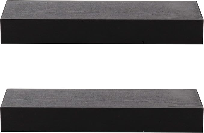 Kate and Laurel Havlock Modern Floating Shelves, Set of 2, Black, Sophisticated Storage and Display Shelves for Wall