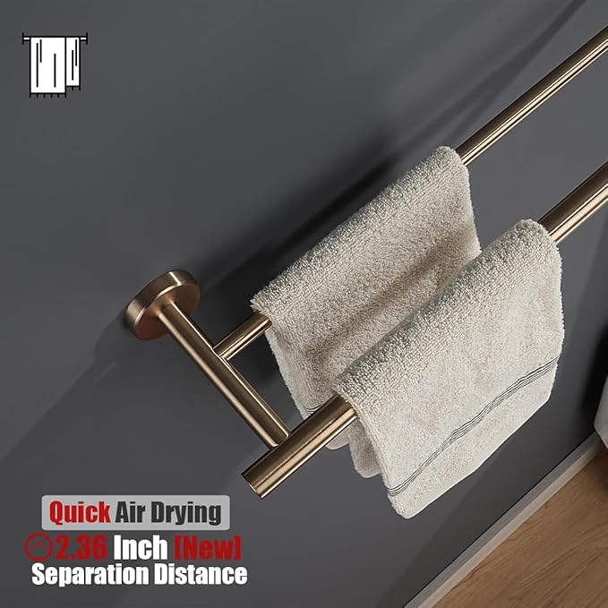 JQK Double Towel Bar Champagne Bronze, 27 Inch 304 Stainless Steel Thicken 0.8mm Towel Rack for Bathroom, Towel Holder Wall Mount, Useable Length 24 Inch, TB100L24-CB