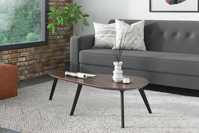 Inmod Kidney Shaped Coffee Table, Walnut/Black Mid Century Modern Coffee Table