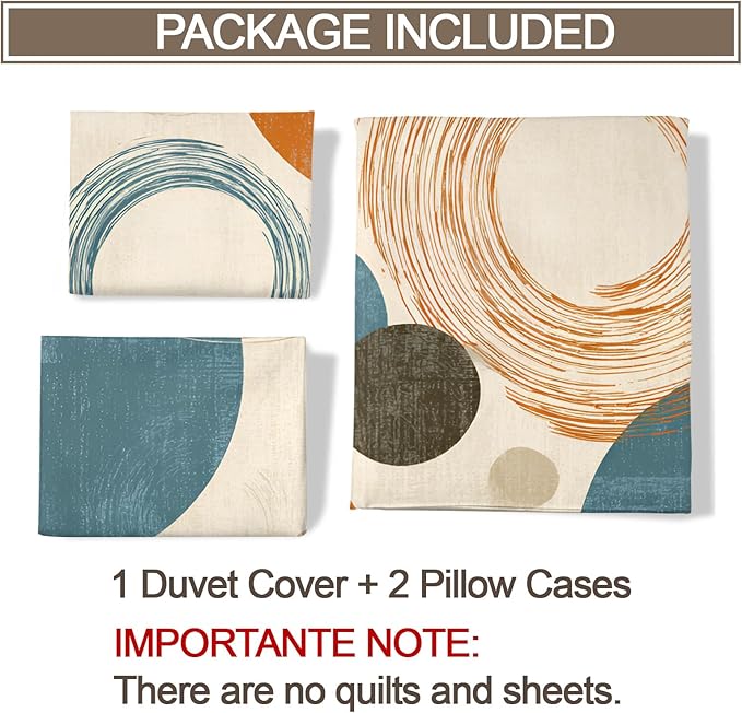 Retro Medieval Duvet Cover Twin Size, Abstract Geometric Bedding Set 2 Piece Kids and Adults Rural Farmhouse Comforter Cover and 1 Pillow Sham with Zipper Closure